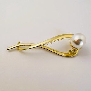 Faux Pearl gold hair clip, gold pearl barette